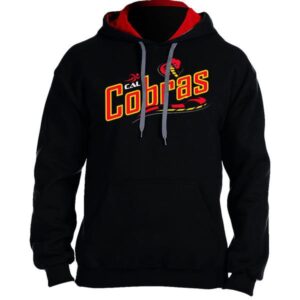 black hooded sweatshirt with CAL Cobras logo