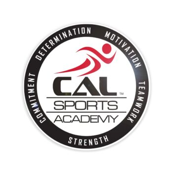 black and white circular logo with CAL Sports Academy